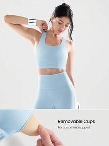 GLOWMODE 2 Pieces Powersculpt™ Sweat-Wicking Cool Feel Crisscross Back Wide Straps Sports Bra & 24" Leggings Set High Impact Workout Running Spring - Baby Blue - View 3