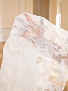 SHEIN Tween Girl Elegant Square Neck Jacquard Fabric Waist Cinched Dress - Purple - View 4