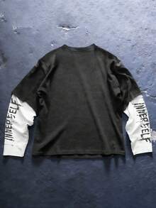 Manfinity EMRG 男士印花圆领长袖T恤 - 黑色 - 查看 2