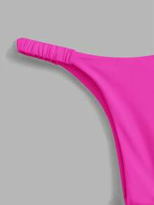 Swim Mod Pink Solid Color Halter Spaghetti Strap Triangle Bikini Swimwear Set,Fashionable Summer Micro Swimwears For Beach Party,Holiday,Holiday - Hot Pink - View 6