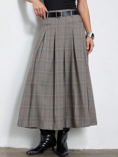 Aveloria Modichic Retro Plaid Collegiate Style With Belt Waist Skirt For Women