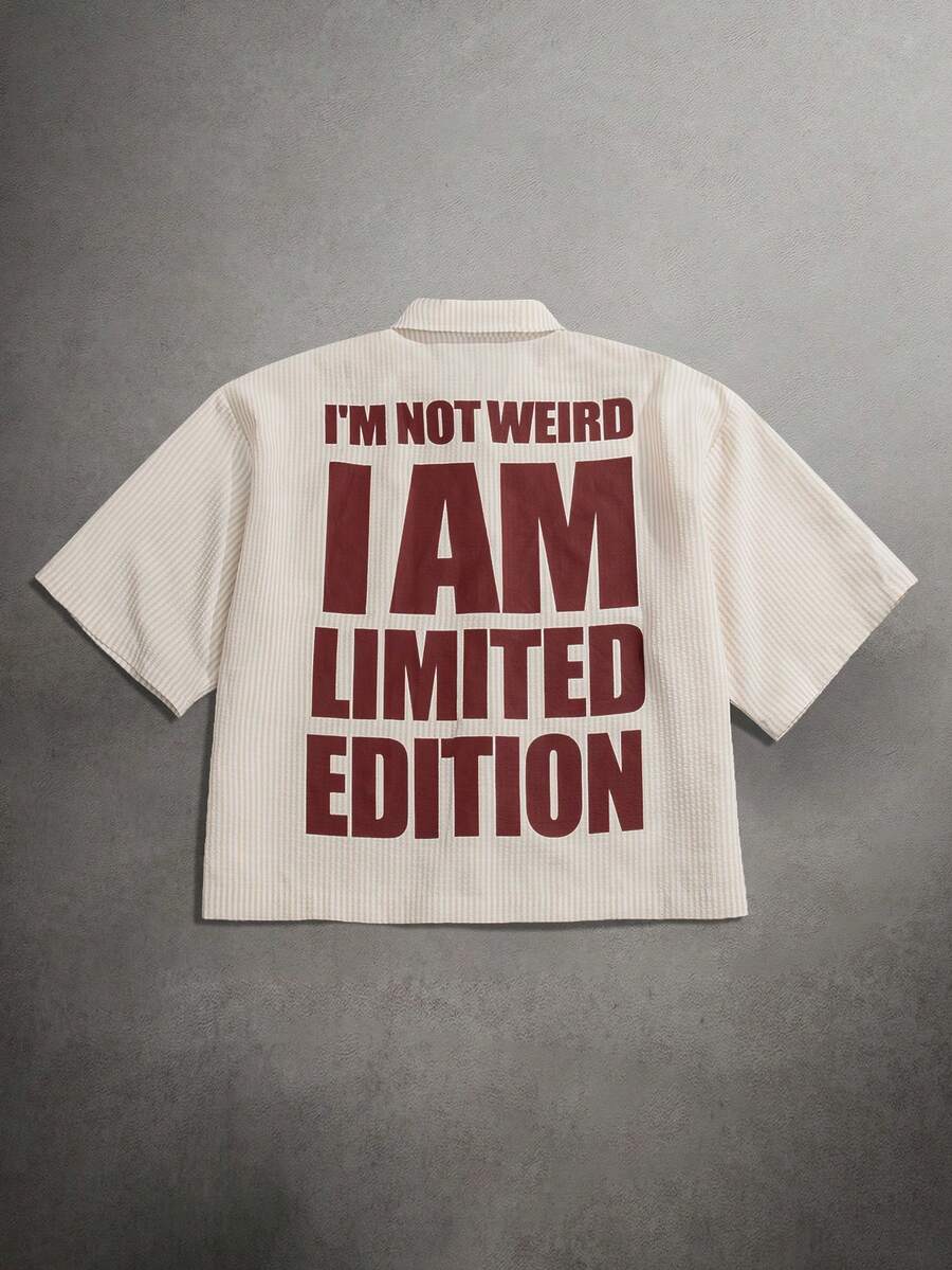 STYNVO Men's Casual Fashionable Street Slogan Print Loose Short Sleeve Shirt, Suitable For Daily Commute, Summer Limited Edition Shirt Men Cropped Graphic Shirt - Apricot - View 1