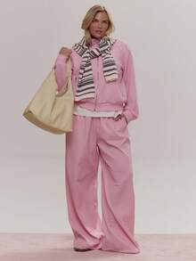 MUSERA Quilted High Neck Zip Through Jacket Cute Cosy Spring Everyday Sugar Swizzle - Baby Pink - View 3