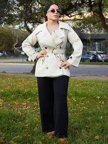 Lupita Cardoza Women's Fashionable & Elegant Double-Breasted Belted Trench Coat French Style Clothes Women Trench Coat Trench Coat Women In Fall/Winter,Cozy Fall And Winter Clothes For Women - Grey - View 1