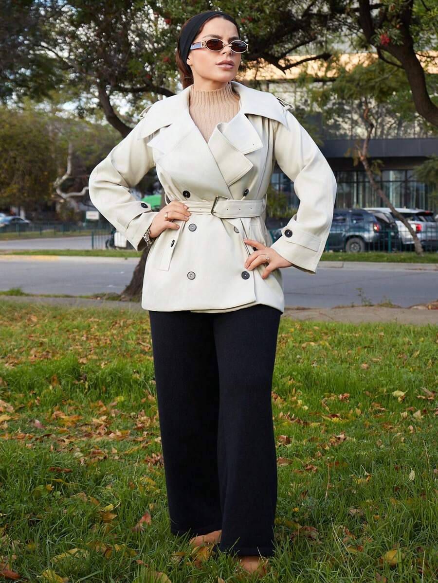 Lupita Cardoza Women's Fashionable & Elegant Double-Breasted Belted Trench Coat French Style Clothes Women Trench Coat Trench Coat Women In Fall/Winter,Cozy Fall And Winter Clothes For Women - Grey - View 1