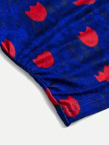 Y2Kool Maria Clara Maia Blue & Red Color-Block Rabbit Rose Easter Y2K Street Fashion Casual Women's Lace Patchwork Two-Piece Set, Suitable For Autumn And Winter Home, Party, Vacation, Holiday, And Daily Outfits - Blue - View 4