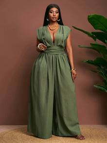 Veslaya 春夏新品音乐节、复活节、圣帕特里克节、西部风、游牧风、生日派对、毕业典礼、学院风、学生装、日常休闲、百搭基础款、休闲、邮轮旅行、海滩、日光浴、爆款、街头风、婚礼宾客波西米亚风、通勤、早午餐、极简基础款、Y2K街头风、畅销款、日常约会、机场无袖V领宽松大码连体裤 - 绿色 - 綠色 - 查看 6