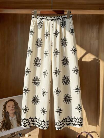 Nubod Plus Size Women's Elegant Printed Straight Leg Pants