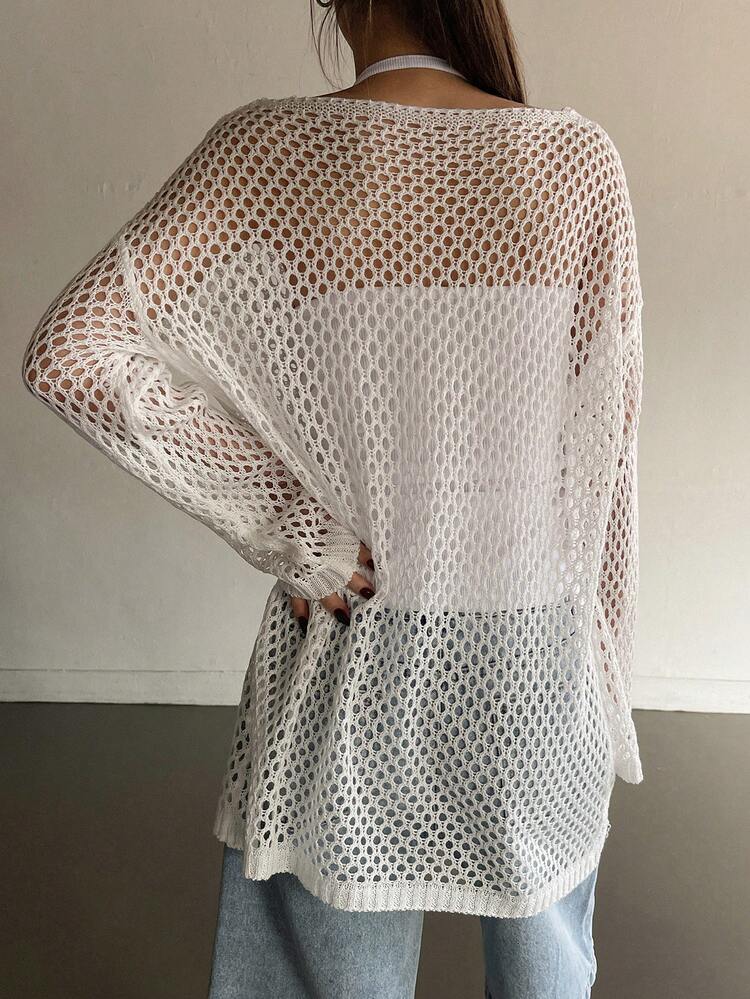 Beach Vacation Swimsuit Bikini Cover Up, Hollow Out Side Slit Personalized Long Sleeve Beach Dress, Suitable For Swimming Summer
