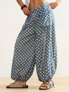 Bohemela Quần jean ống loe chấm bi phong cách thường ngày dành cho nữ, thích hợp cho kỳ nghỉ. - xanh quân đội - Xem 5