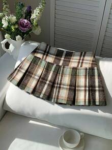 Comfortcana Chân váy xếp ly kẻ caro thường ngày cỡ lớn dành cho nữ, màu hồng, mùa thu/đông - Nhiều màu - Xem 11