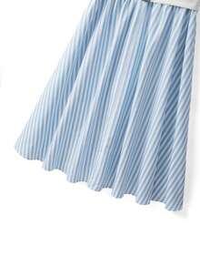 GlowEve CURVE 大码女式夏季时尚优雅通勤衬衫领蓝白条纹无袖收腰A字连衣裙 - 藍色 - 查看 8