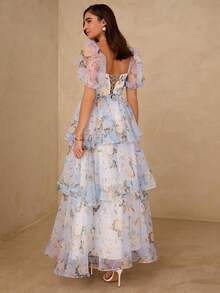 Enchnt Women's Elegant Party Floral Print Dress - Baby Blue - View 2