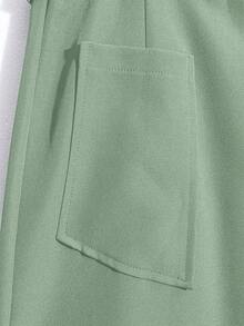 GlowEve 女士优雅阔腿裤，带口袋装饰和腰部收紧设计 - 獵人綠 - 查看 5