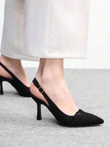 CUCCOO BIZCHIC Tacones altos de mujer con diseño de hebilla y punta afilada, versátiles para uso diario - Negro - Ver 6