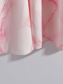 GlowEve Marble Tie-Dye Pleated A-Line Midi Skirt, Elegant French Style, Waist Cinched Design, Versatile For Vacation, Date, Commute - Pink - View 5