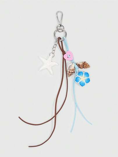 ROMWE Fairycore 1 Pc Summer Island Tassel Pendant, Handmade Starfish Flower Pendant Keychain Bag Pendant, Sunflower Bead Ccd Chain, Holiday Key