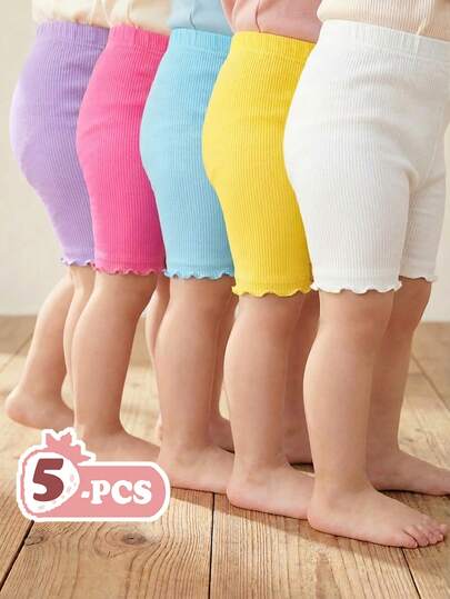 SHEIN Vintaside Kids 5pcs Baby Girl Casual Solid Color Elastic Waist Shorts Set
