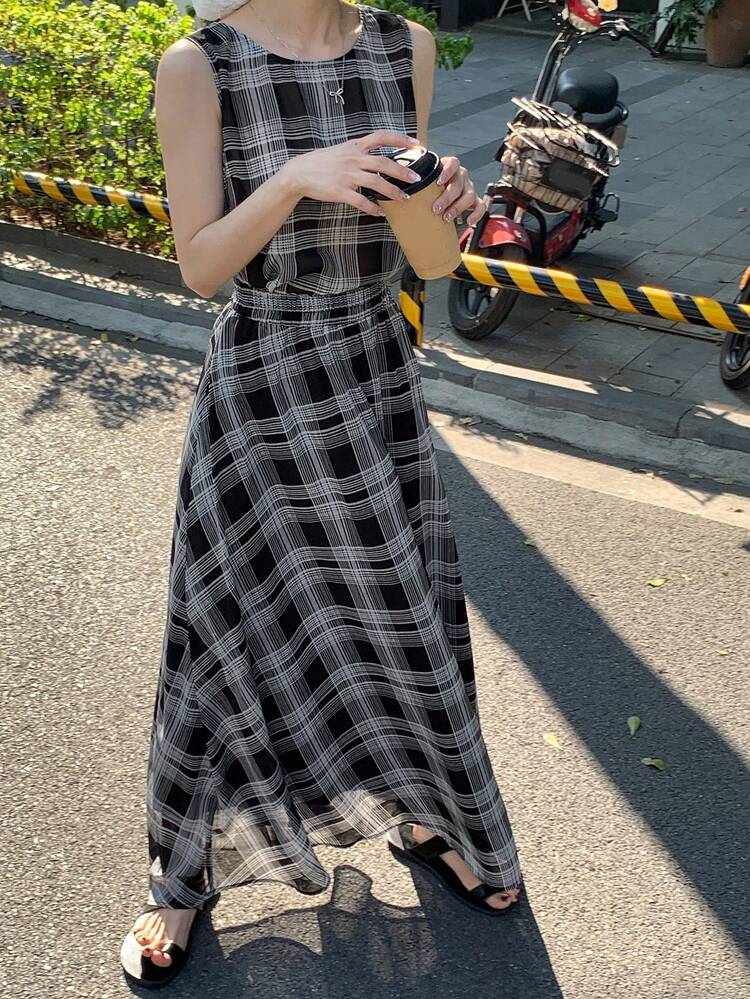 Women's Summer Fashion Plaid Print Camisole & Skirt 2 Pieces Set Lounge Sets For Women Short Sets For Women