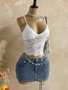 Soleia Women's Lace Patchwork Fashionable Versatile Date Party Camisole Top - White - View 4