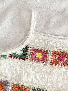 SHEIN Vintaside Kids 两件套女婴套装，包括一件钩针花卉图案背心和一条舒适长裤，优雅的韩欧风格，百搭实用，是新款夏季时尚童装，适合婴幼儿、女童，也适合外出、节日、派对、度假等场合。 - 杏色 - 查看 4