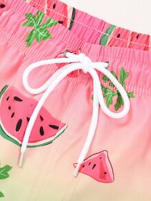 Surfspeed Pantalones cortos de playa con cordón en la cintura y estampado degradado de sandía, estilo de vacaciones de verano para hombres - Rosa - Ver 3