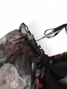 Modelyn Áo kiểu nữ cỡ lớn cổ vuông, eo thon, tay dài, in hoa, chất liệu lưới, kiểu dáng lãng mạn, đa năng. - Nhiều màu - Xem 3