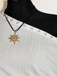 SHEIN ICON Women's Casual Oblique Shoulder Collar Eyelet Decor Faux Fur Sweater Top - White - View 4