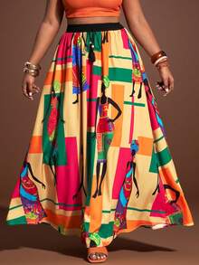 Slaydiva 春夏新款音乐节、复活节、圣帕特里克节、西部风情、游牧风格休闲度假加大码印花半身裙 - 彩色 - 查看 8