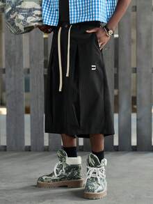 NEON BLANC 男士休闲宽松阔腿裤，饰有刺绣细节 - 黑色 - 查看 4