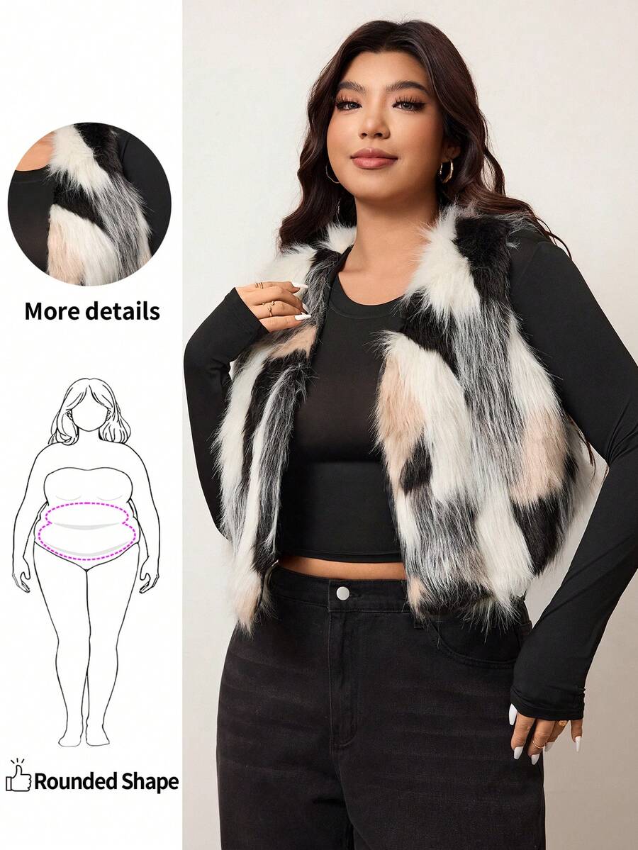 Enliva Chaqueta tipo chaleco de moda con cremallera y textura suave en colores contrastantes, adecuada para el Día de San Valentín, otoño/invierno, talla grande - Rosa - Ver 1