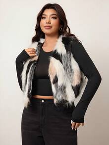 Enliva Chaqueta tipo chaleco de moda con cremallera y textura suave en colores contrastantes, adecuada para el Día de San Valentín, otoño/invierno, talla grande - Rosa - Ver 8