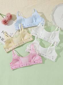 5pcs/Set Teen Girls Floral & Letter Print Adjustable Strap Comfortable Daily Bras - Multicolor - View 3