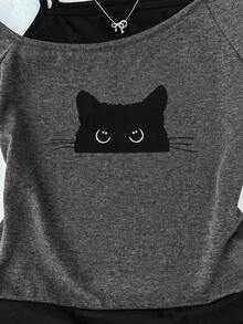 少女Y2K休闲简约黑白波点印花褶皱系带露脐上衣 - 彩色 - 查看 5