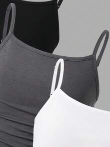 SHEIN 3件套少女修身休闲运动吊带背心基础款上衣 - 彩色 - 查看 3