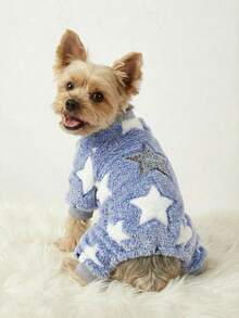 PETSIN 1pc Pet Dog Cat Grey Fleece Warm Star Print Flannel Four Leg Jumpsuit - Multicolor - View 3