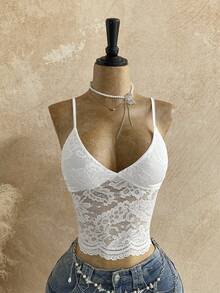 Soleia Women's Lace Patchwork Fashionable Versatile Date Party Camisole Top - White - View 5