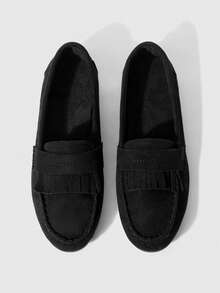 Sleekvia Women Shoes Women's Spring And Autumn New Black Suede Soft Sole Tassel Casual Beanie Shoes Comfortable Commuting Slip-On Loafers Women's Flat Shoes Valentine's Day - Black - View 1