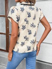 SHEIN Clasi Women's New Fashionable And Elegant Frill Trim Contrast Color Floral Print Blouse, Suitable For Daily Wear, Commuting And Various Occasions Work Wear Women Spring Summer Vacation Women's Day Elegant Lightweight Breathable Gift For Mom Festival Beach Date Night - Multicolor - View 2