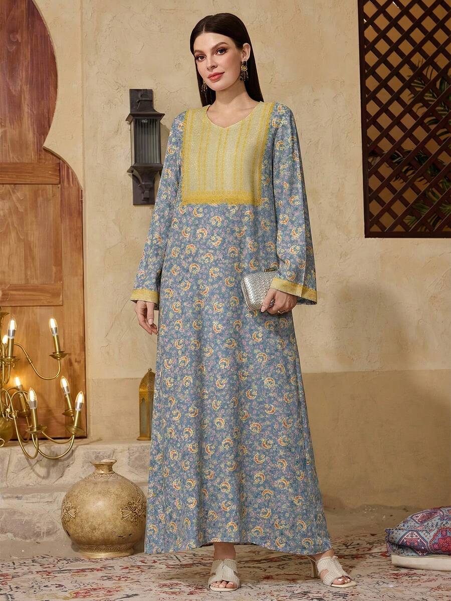 Al Najma 休闲端庄长袖阿拉伯风格连衣裙 - 彩色 - 查看 1