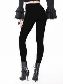 ROMWE Goth 哥特蝴蝶、日月印花神秘性感暗黑紧身打底裤（女款） - 黑色 - 查看 2