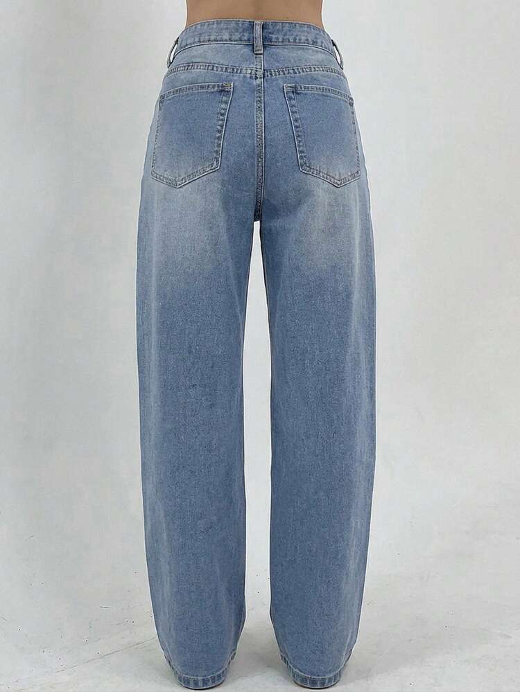 Women's Rhinestone Bow Pocket Wide Leg Loose Casual Jeans Y2k