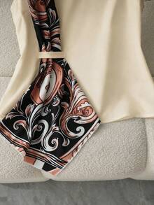 GlowEve Women's Spring/Summer Printed Patchwork Sleeveless Top With Waist Belt Loop - Apricot - View 3