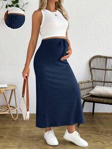 SHEIN Maternity Tank Top And Adjustable Waist Drawstring Fitted Skirt 2 Pieces Set - Royal Blue - View 7