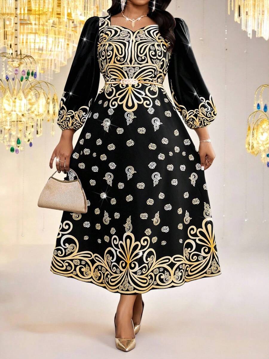 SHEIN Lady 大码全身爱心印花优雅连衣裙