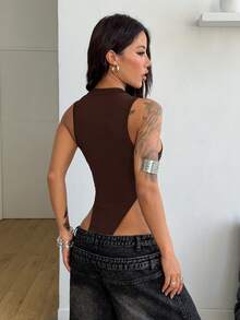 Coolane Women's Summer Party Rave Outfit   Music Festival Sexy Techno Outfit  Y2K Leather Glitter Rhinestone Brown Bodysuit Jumpsuits - Brown - View 7