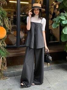 DAZY Women's Simple Casual Solid Color Top And Pants 2 Pieces Set Summer Lounge Sets For Women - Grey - View 6