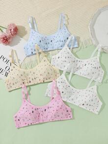 5pcs/Set Teen Girls Floral & Letter Print Adjustable Strap Comfortable Daily Bras - Multicolor - View 2