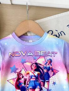 SHEIN Bộ 2 áo nỉ dài tay cổ tròn dáng rộng thoải mái cho bé gái, in hình hoạt hình và ngôi sao K-Pop, ấm áp và dễ chịu, thích hợp cho mùa thu/đông, làm quà Giáng sinh, hoặc mặc nhiều lớp. - Nhiều màu - Xem 6