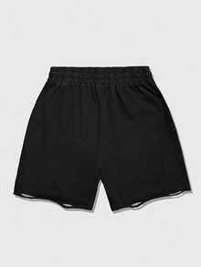 ROMWE MEN Street Life Pantalones cortos con cintura con cordón y rotos para adolescentes - Negro - Ver 2